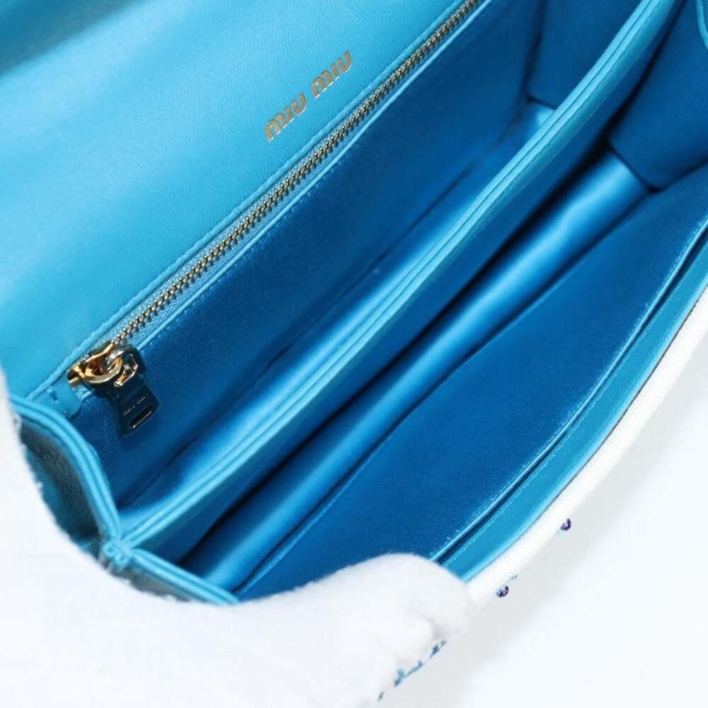 Miu Miu Canvas Leather Chain Shoulder Bag Blue - Picture 7 of 14